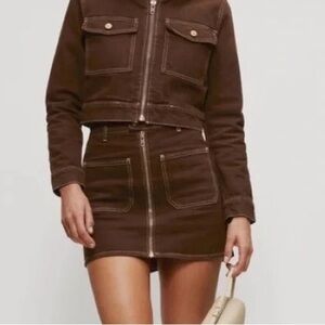 Reformation Brown Anna Patch Pocket Denim Mini Skirt